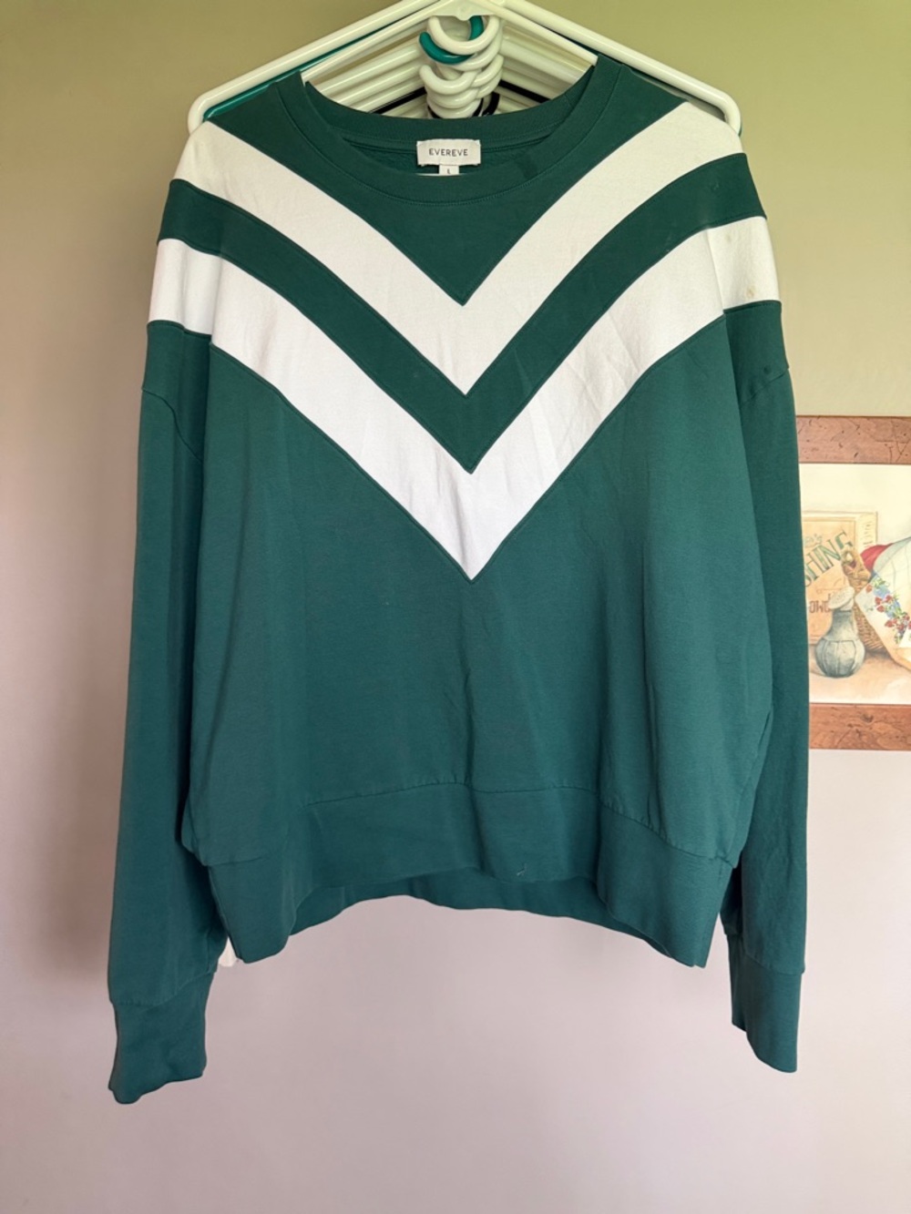 Evereve Forest Green & White Chevron Crewneck Sweater